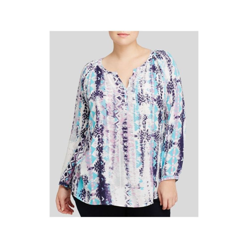 BEACHLUNCHLOUNGE COLLECTION Womens Blue Long Sleeve Split Top Plus 2X